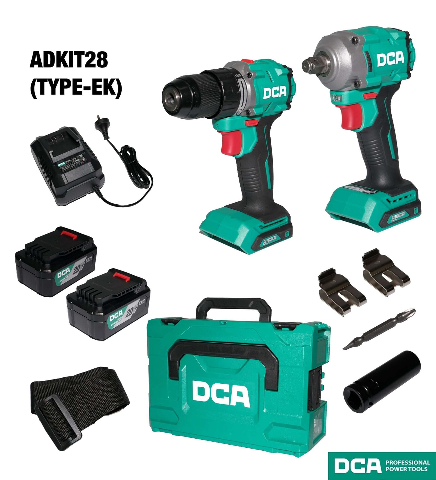 DCA ADKIT28 Cordless Brushless Hammer Drill & Impact Wrench 20V Combo Kit