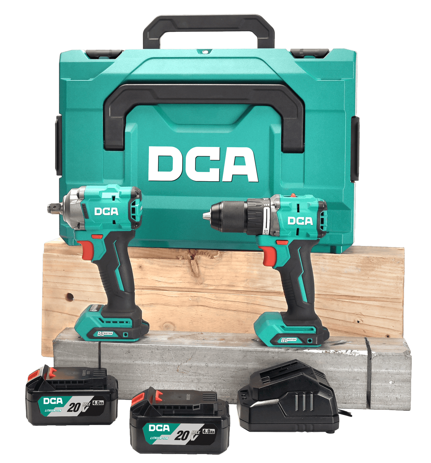 DCA ADKIT28 Cordless Brushless Hammer Drill & Impact Wrench 20V Combo Kit