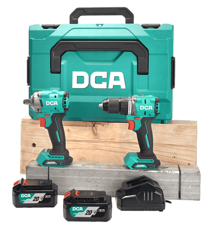 DCA ADKIT28 Cordless Brushless Hammer Drill & Impact Wrench 20V Combo Kit