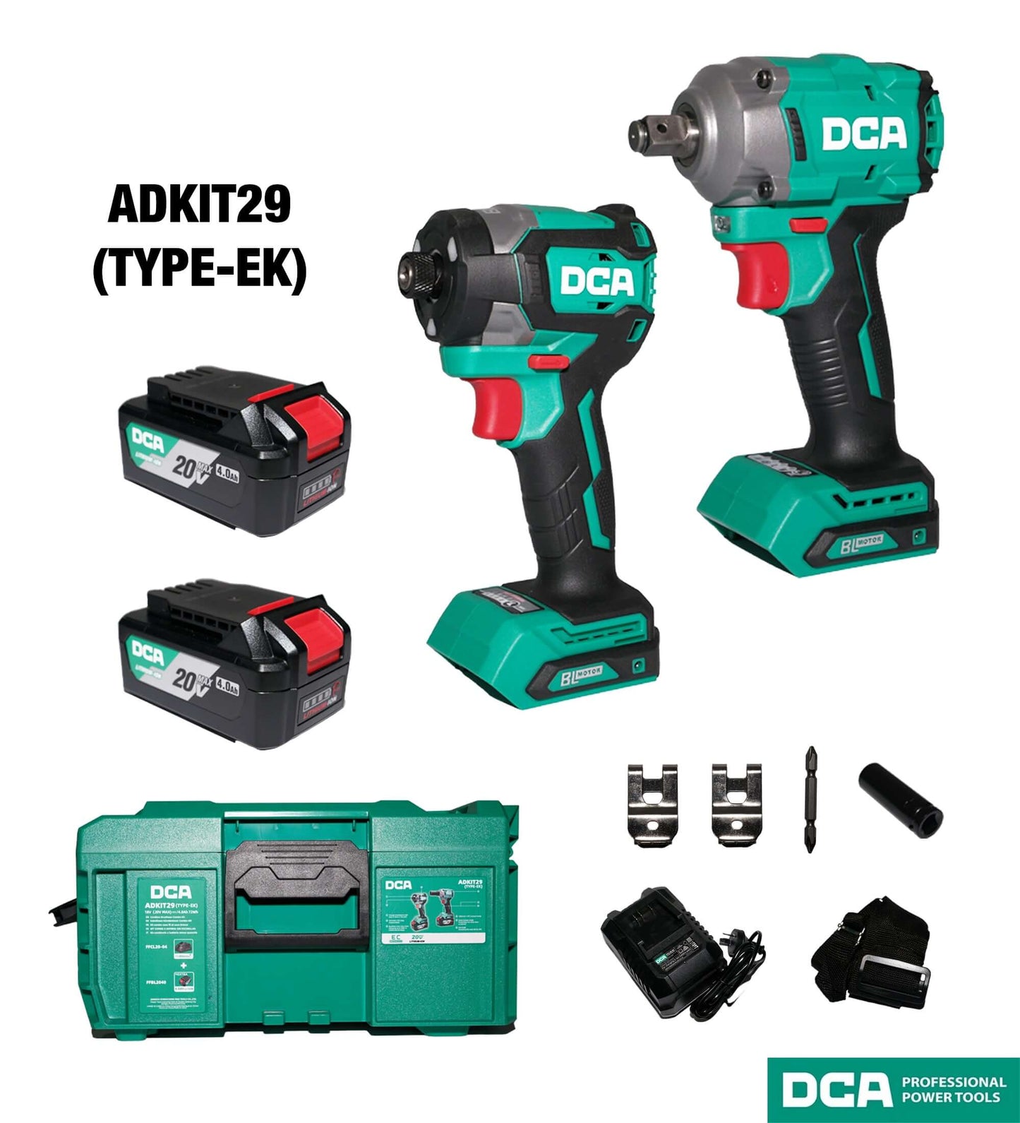 DCA ADKIT29 Brushless Cordless Impact Wrench & Impact Driver 20V Combo Kit