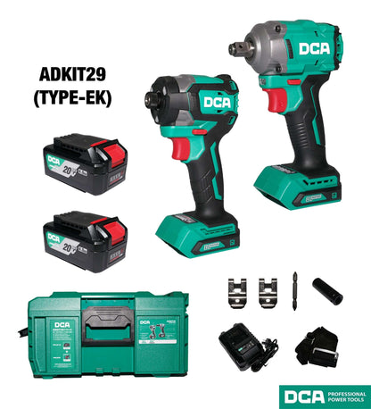 DCA ADKIT29 Brushless Cordless Impact Wrench & Impact Driver 20V Combo Kit