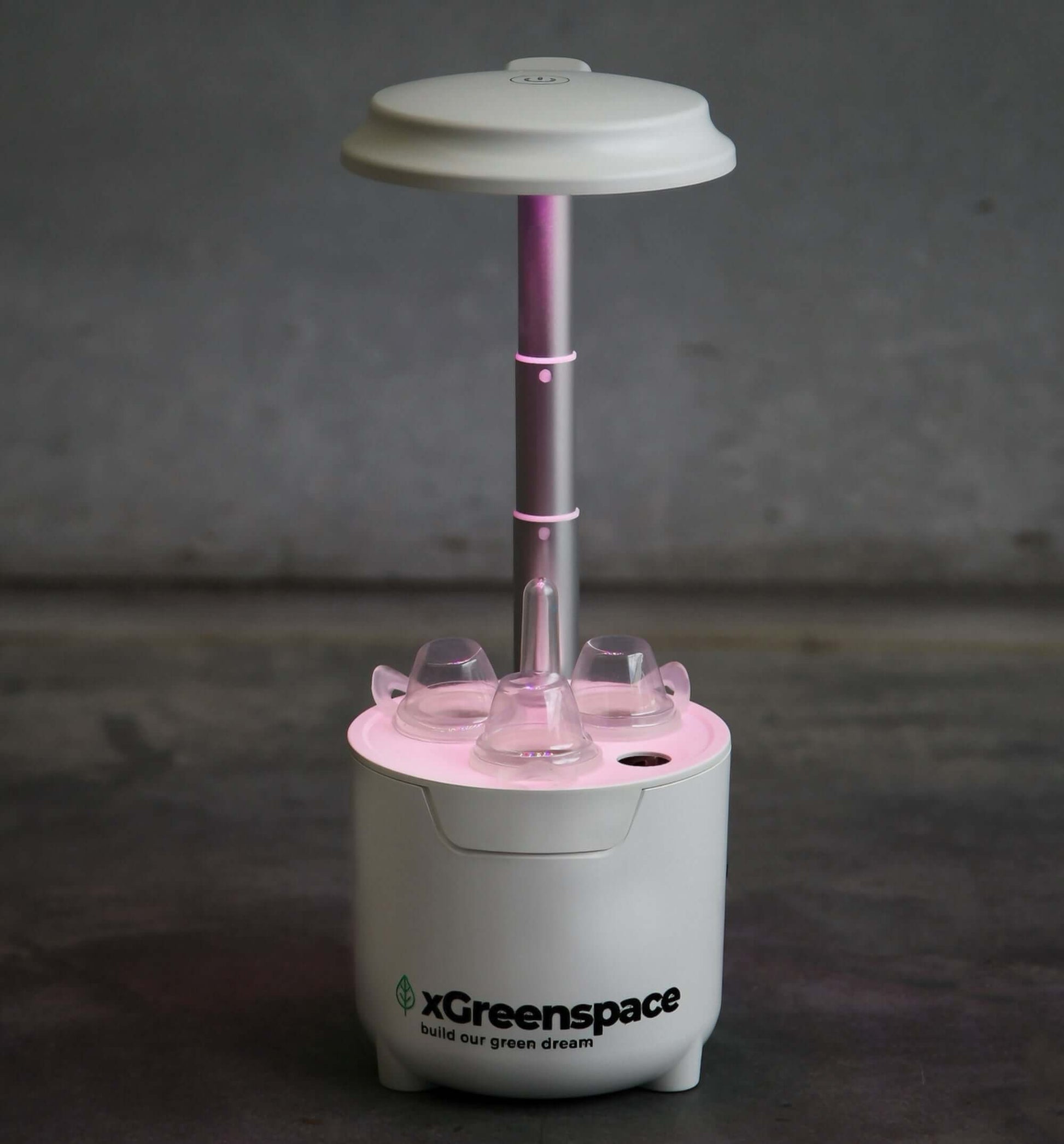 xGreenspace MiniBlock 3pc Y03B compact hydroponic system for small spaces with illuminated grow pods.