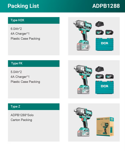 DCA ADPB1288 Cordless Brushless 3-speed Adjustment Impact Wrench